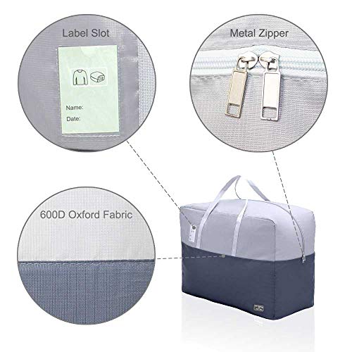 75L large Zipper Under-bed Comforter Storage Bag,2park moving bag | (2) Folding Blanket Storage Bag with Reinforced Handle, Bedding, Quilt, Clothes, Pillows, travel storage organizer, Grey