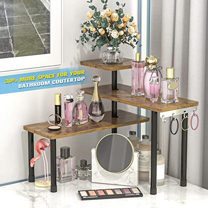 JayRex Kitchen Countertop Organizer 3-Tier Corner Shelf, Rustic Brown | Space-saving corner design organizes spices, skincare and toiletries on kitchen and bathroom counters.