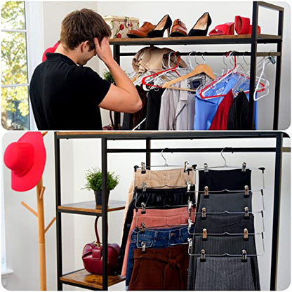 DEILSY™ 5-Tier Pants Hangers with Clips Non Slip Skirt Hangers 3 Pack | Multi pants hanger with rubber-coated clips, space saving hangers, hangers for shorts, skirts, trousers and other garments