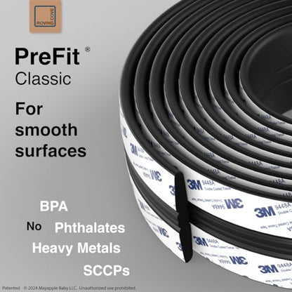 Roving Cove PreFit (Classic) Furniture Edge Corner Protector (Standard 15ft Edge 4 Corners), Baby Proofing Bumper Guards, Onyx Black, Pre-Taped, for Straight Smooth Surfaces