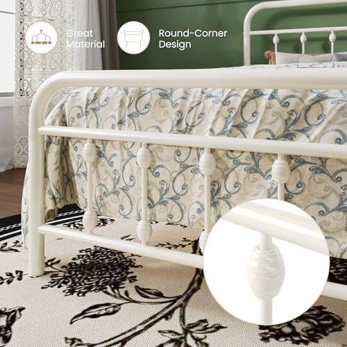 SHA CERLIN Twin Metal Bed Frame with Victorian Iron-Art Headboard, Cream | Victorian Iron-Art Headboard and Footboard, Easy Assembly, Under Bed Storage, No Box Spring Required