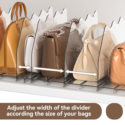 SOYO Adjustable Shelf Dividers for Closet, Purse Organizers for Bag, Clear | Acrylic Handbag Storage Pocketbook Organizer, Bookshelf Separators for Bedroom Armoire Wardrobe Office Cabinet