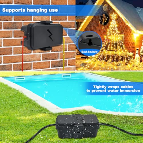 Small Weatherproof Electrical Connection Box(Inner 5.5 x 3 x 2.2inch),Outdoor Electrical Box,Waterproof Extension Cord Covers for Plug, Extension Cables, Holiday Lights,Black