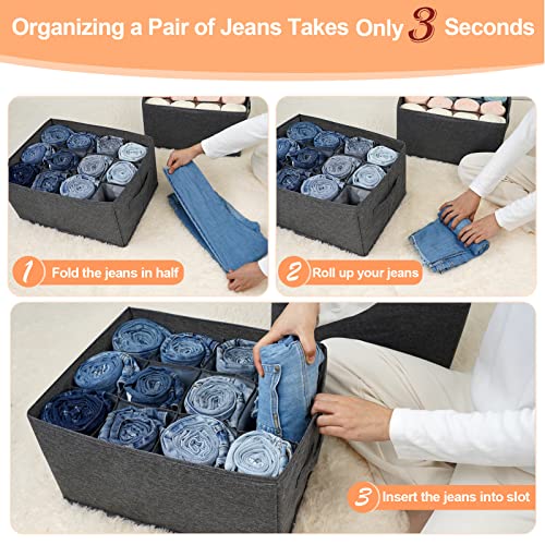 4Pcs Closet Organizers and Storage Bins for Clothes - 12 Cell Drawers Organizer Grid Storage Box for Jeans Pants Sweater T-shirts, Wardrobe Shelf Dividers Closets Organization