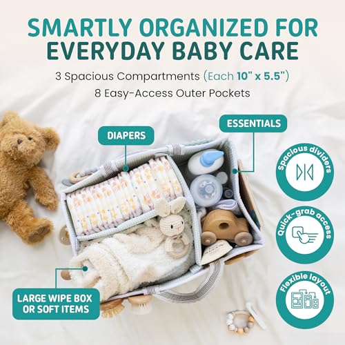 Baby Diaper Caddy Organizer - Large Tote Bag for Newborn essentials Boy or Girl - Baby Shower Basket - Nursery Must Haves - Registry Favorites - Newborn Caddie Car Organizer