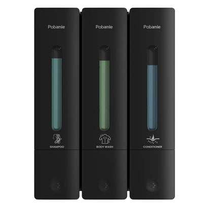 Shampoo and Conditioner Dispenser - Shower Soap Dispenser Wall Mounted No Drill - Shampoo Conditioner Body Wash Dispenser 3 Chamber - Easy Install for Bathroom Hotel Black 1200ml