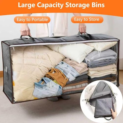 90L Under Bed Storage Containers,4-Pack Closet Organizer Storage Bins ,Grey | for Organization and Storage Clothes, Shoes, Blankets & Pillows,Visible Transparent Top Storage Bins with Lids