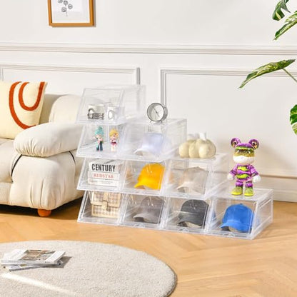 Stackable Clear Hat Organizer for Baseball Caps with Sliding Drawer | 2 Pack, Each Holds 12 Caps, Hat Storage Box for Closet, Transparent Hat Holder Display Case, Space-saving, Plastic