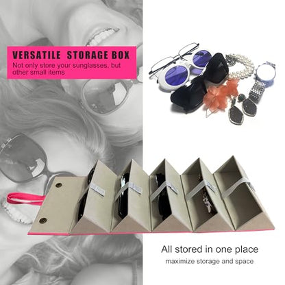 Longjet Sunglasses Organizer Travel Glasses Case Eyeglasses Storage Box | Foldable 5 Slots Hanging Eyewear Holder for Multiple Pairs Eye Glasses