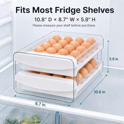Egg Holder for Fridge, 40-Count Egg Organizer for Refrigerator with Drawers