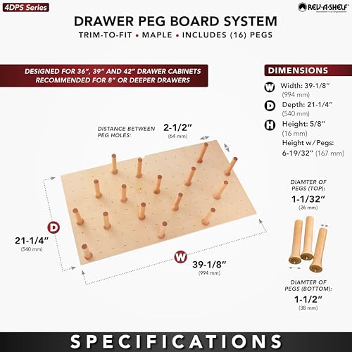 Rev-A-Shelf Pegboard Drawer Divider Organizer, Trim to Custom Fit Wooden Kitchen Cabinet Storage Utensil, Pots & Dish Rack, 39" x 21", 4DPS-3921