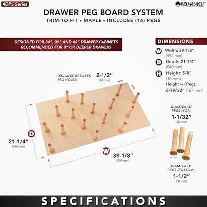 Rev-A-Shelf Pegboard Drawer Divider Organizer, Trim to Custom Fit Wooden Kitchen Cabinet Storage Utensil, Pots & Dish Rack, 39" x 21", 4DPS-3921