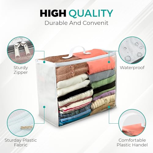 Clear Moving Bag (6-Pack) 20x20x8 - Zipper, Blankets, Breathable | Breathable Non-Woven Sides, Foldable, Comforters, Bedding, Clothes, Sweaters, College, Dorm, Packing