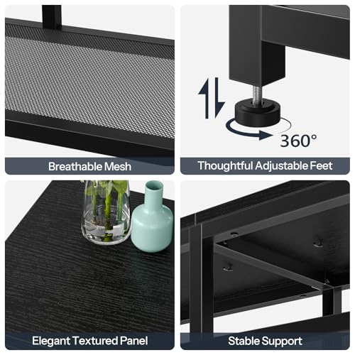 HOOBRO LED TV Stand with Charging Station, 4-Tier Entertainment Gaming Center, Modern Media Console Table, Open Shelves, 55.1"L x 13.8"W x 26.2"H, for TVs up to 65", for Living Room, Black BB47UDDS01