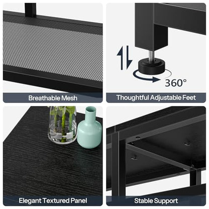 HOOBRO LED TV Stand with Charging Station, 4-Tier Entertainment Gaming Center, Modern Media Console Table, Open Shelves, 55.1"L x 13.8"W x 26.2"H, for TVs up to 65", for Living Room, Black BB47UDDS01
