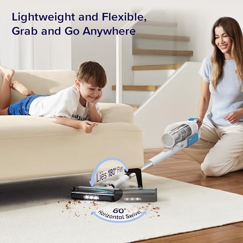 LEVOIT Cordless Vacuum, Strong Suction, Lightweight | Up to 50 Minutes, LED Headlights, Anti-Tangle Brush, Versatile for Carpets & Hard Floors, LVAC-200 White & Blue