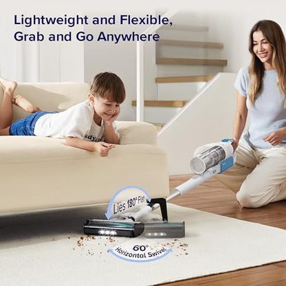 LEVOIT Cordless Vacuum, Strong Suction, Lightweight | Up to 50 Minutes, LED Headlights, Anti-Tangle Brush, Versatile for Carpets & Hard Floors, LVAC-200 White & Blue