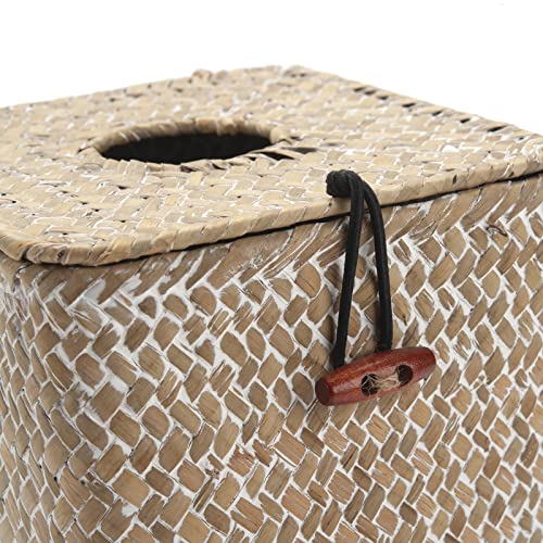 Seagrass Square Tissue Box Cover Woven Napkin Holder Decorative for Bathroom Farmhouse (Whitewash, 5.5 x 5.5 x 5.5 Inch)
