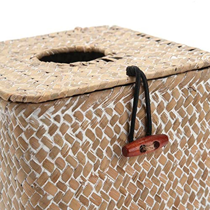 Seagrass Square Tissue Box Cover Woven Napkin Holder Decorative for Bathroom Farmhouse (Whitewash, 5.5 x 5.5 x 5.5 Inch)