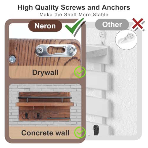 OurWarm Wall Mounted Key Holder/Hangers for Wall Decorative with 5 Key Hooks, Wooden Mail Rack Organizer with Shelf, Rustic Home Decor for Entryway Mudroom Hallway Office, Brown