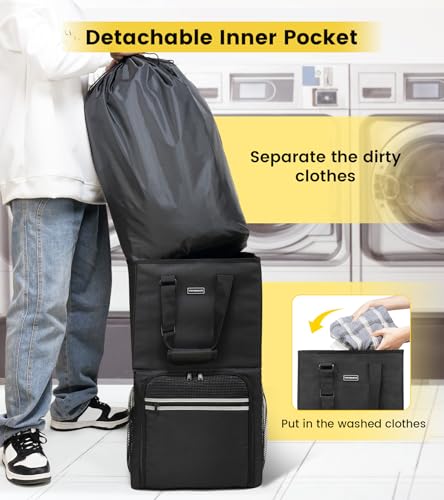Vorspack Laundry Bag Backpack - Extra Large Laundry Bags with Shoulder Straps Heavy-duty 2 in 1 Laundry Hamper Basket for College Dorm Camp Laundromat Room Essentials - Black