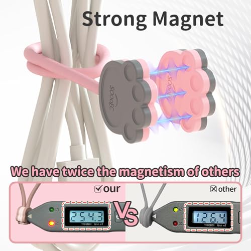 Magnetic Cable Ties 24 Pack, Dual-Color Cat Paw 7.2" Silicone Ties | Strong Magnet Hold / Embedded Safe Magnet / Easy Slide Open / Flex Silicone / Dual-Color Cat Paw / Multi Use / Fridge Magnet