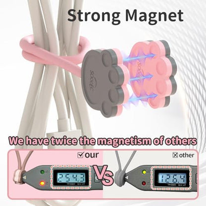 Magnetic Cable Ties 24 Pack, Dual-Color Cat Paw 7.2" Silicone Ties | Strong Magnet Hold / Embedded Safe Magnet / Easy Slide Open / Flex Silicone / Dual-Color Cat Paw / Multi Use / Fridge Magnet