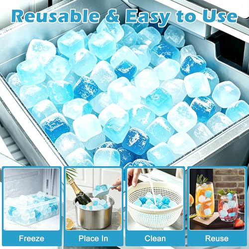 100 Pack Reusable Ice Cubes with Storage Box, Refreezable Plastic Ice Cubes for Drinks, Non-Melting BPA Free Pure Water Filled Ice Cubes for Whiskey, Wine, Coffee, Cocktail, Party & Daily Use