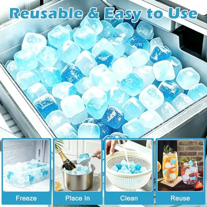 100 Pack Reusable Ice Cubes with Storage Box, Refreezable Plastic Ice Cubes for Drinks, Non-Melting BPA Free Pure Water Filled Ice Cubes for Whiskey, Wine, Coffee, Cocktail, Party & Daily Use