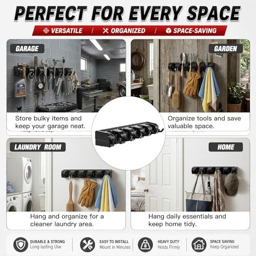 Broom Hanger Wall Mount Broom and Mop Organizer Wall Hanging Garden Tool Organizers Rack Garage Laundry Room Organizations and Storage with Hooks Heavy Duty