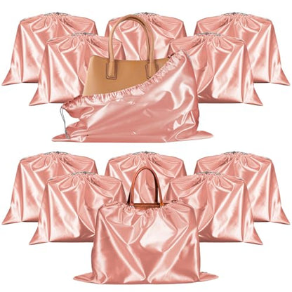 12 Pcs Dust Bags for Purses and Handbags Satin Purse Storage Organizer With Drawstring Closure Handbag Protector 16 x 20 in, Pink