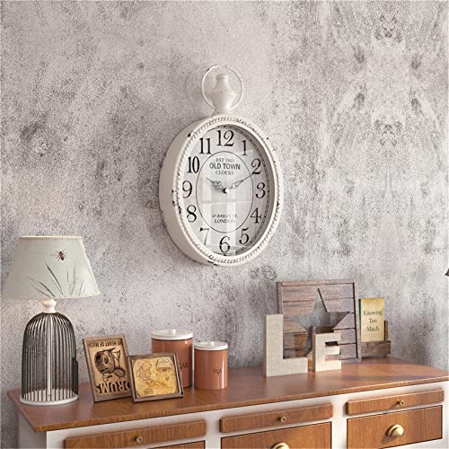 Menterry Small Retro Oval Wall Clock Antique Old Design,White Vintage Style | Battery Operated Silent Decor Wall Clocks for Kitchen,Bedroom,Farmhouse,Bathroom (11.2" H x 6.7" W)