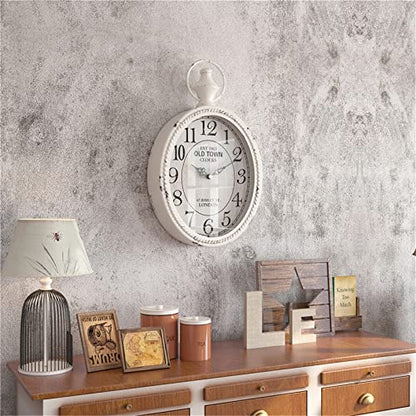 Menterry Small Retro Oval Wall Clock Antique Old Design,White Vintage Style | Battery Operated Silent Decor Wall Clocks for Kitchen,Bedroom,Farmhouse,Bathroom (11.2" H x 6.7" W)