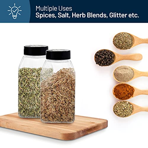 Plastic Spice Jars Bottle Containers with Black Cap, 32 Oz, 6 PACK