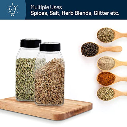 Plastic Spice Jars Bottle Containers with Black Cap, 32 Oz, 6 PACK