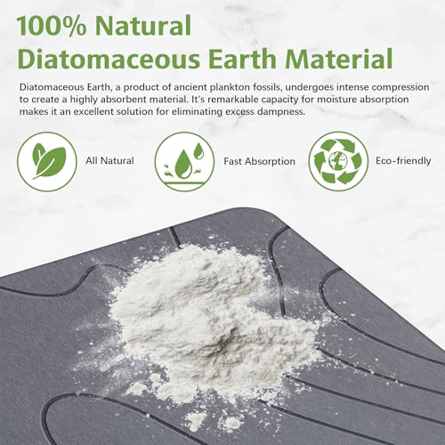 Stone Bath Mat – Non-Slip Diatomaceous Earth Shower Mat, Super Absorbent & Quick-Drying Bathroom Floor Mat, Easy-to-Clean Diatomite Bath Stone for Safer, Dryer Steps (23.6" x 15.4", Gray)