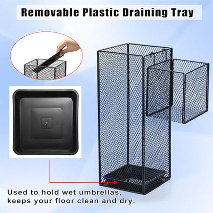 OwnMy Metal Umbrella Holder for Entryway Indoor Umbrella Stand for Entryway | Comes with Small Umbrella Storage Basket and Draining Tray, Modern Umbrella Stand Rack for Home Office Hotel Entrance, 16.5"H