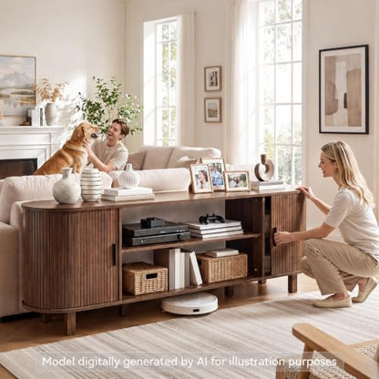 Mid Century Modern TV Stand, 70 inch Entertainment... (Walnut | Engineered Wood)