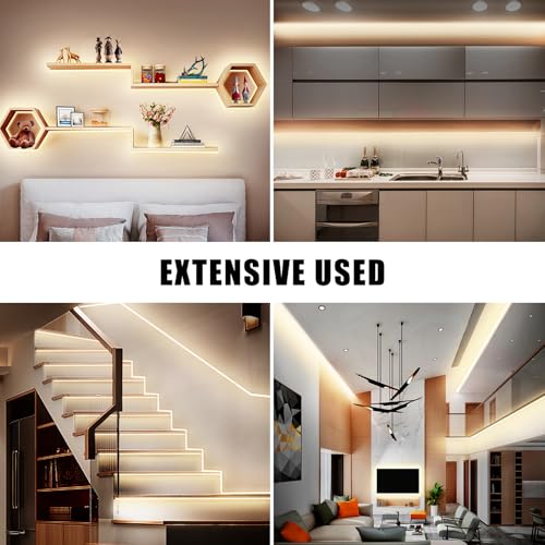 White COB Led Strip Lights Max with RF Remote, 16.4ft 3000K CRI93+ Dimmable Bright Warm White COB Light Strip, Adhesive Indoor COB Led Lights for Living Room, Shelf, Cabinet