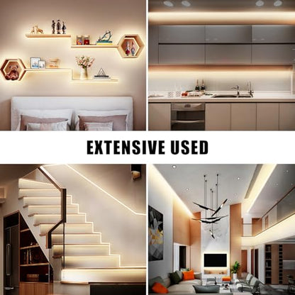 White COB Led Strip Lights Max with RF Remote, 16.4ft 3000K CRI93+ Dimmable Bright Warm White COB Light Strip, Adhesive Indoor COB Led Lights for Living Room, Shelf, Cabinet