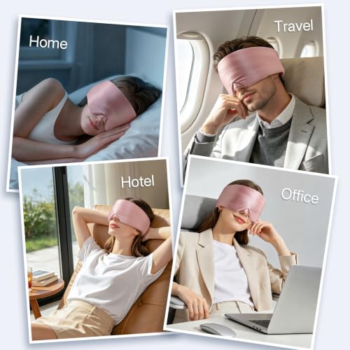 LitBear Reversible Silk and Cooling Sleep Eye Mask for Women Men | Light Blocking, Side Sleepers, Soft, Breathable, Nose Flap, Quiet Adjustable Strap, Travel Pouch, All-Season Comfort