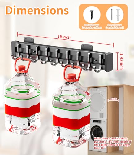 Pull Out Broom Holder With 9 Adjustable Row Sliding Hook - Black 16.14inch | High Load Capacity, Multifunctional Slide Broom And Mop Storage/Organizer Garage Organization Hook, for Closet Laundry Garage