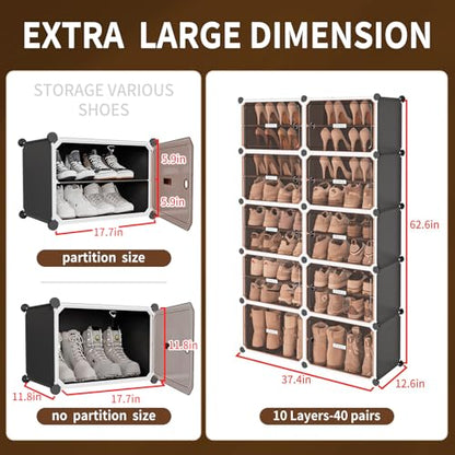 Shoe Rack,Expandable Shoe Cabinet Easy to Assemble. Shoe Storage with Door,Entryway, Closets, Hallway, and Bedroom.Accommodates Up to 40 Pairs of Shoes.