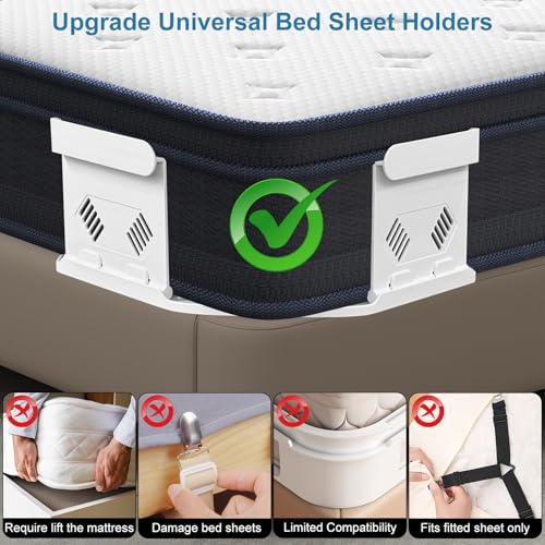 TRELC Bed Sheet Holders for Corners, 4PCS Upgrade Fitted Sheet Holders Keep Sheets Firm & Tight, Easy Install & Foldable Sheet Clips Sheet Straps Fit Various Mattress