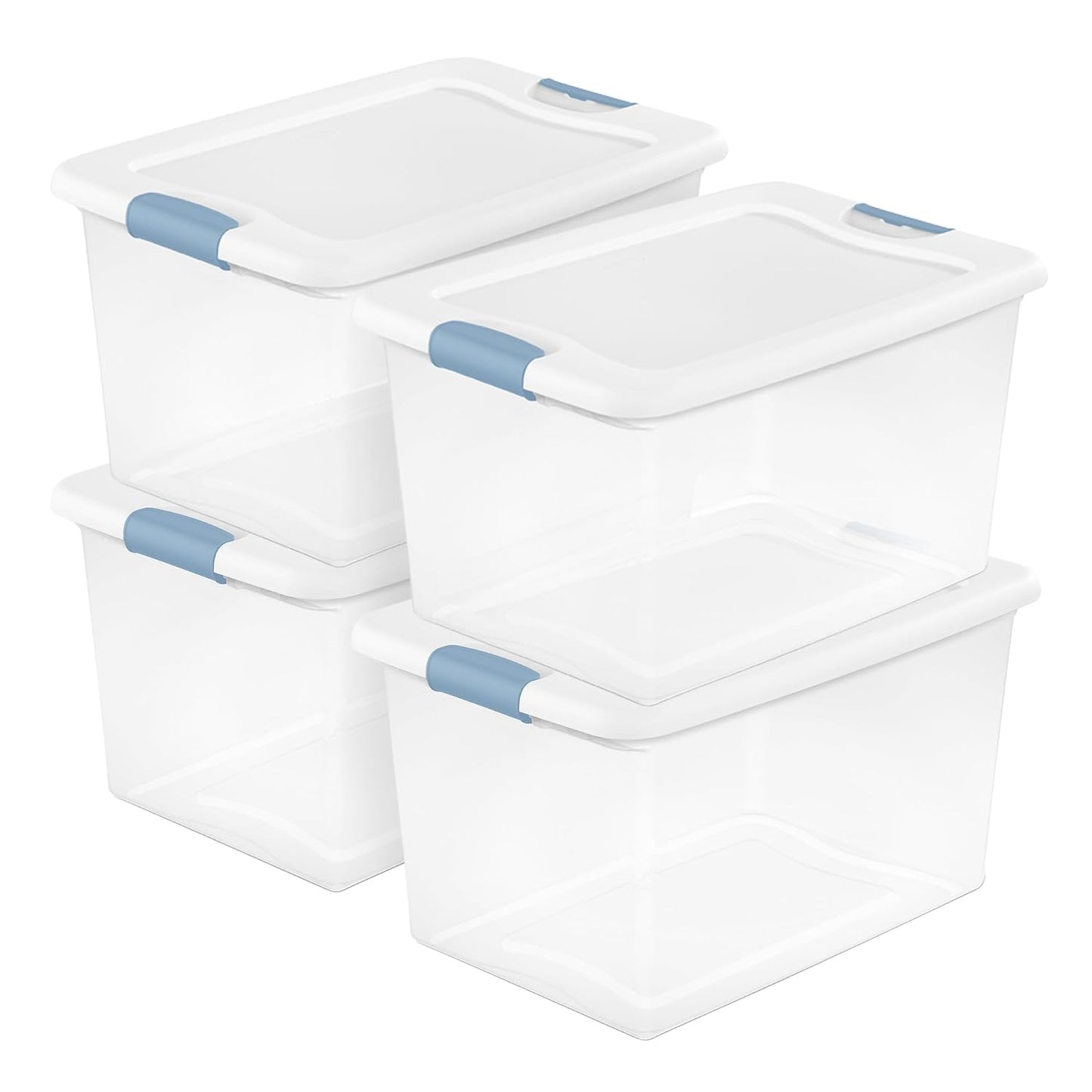 Latching Box with Lids for Home and Office, 64 Qua... (4 Count | Clear | Plastic)