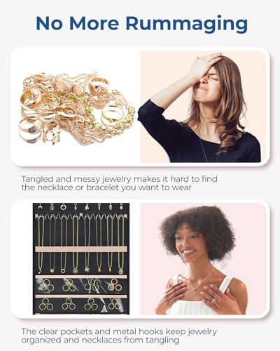 BAGSMART Hanging Jewelry Organizer with Hanger Metal Hooks Double-Sided Jewelry Holder for Organizing Earrings Necklaces Rings Perfect for in Hanging Closet, Wall, Door, 1 Piece, Large, Black