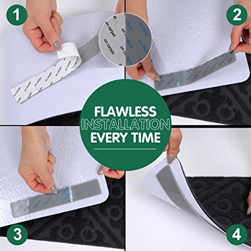 Rug Gripper for Hardwood Floors, Reusable Rug Tape, 17 Pack | Adhesive Rubber Pads, Square 90-Degree Corners, for Hardwood, Laminate, LVP and Tile, Trims to Fit