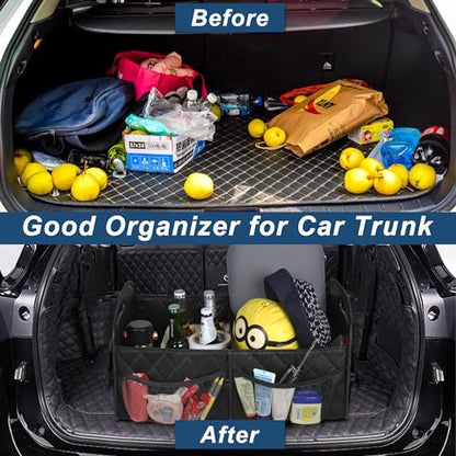 Deosk Car Trunk Organizer and Storage with Reinforced Handles, Waterproof Polyester Trunk Organizer for SUV, Minivan, Truck (Large, Black)