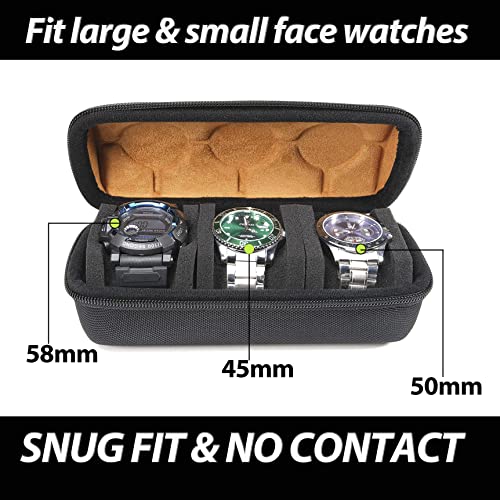 3 slots watch case for travel and storage, hard Watch Roll Organizer holder for Men and Women with microfiber lining