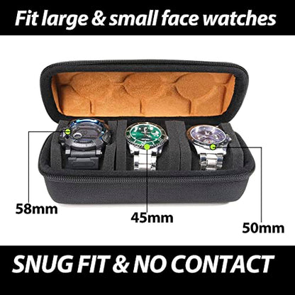 3 slots watch case for travel and storage, hard Watch Roll Organizer holder for Men and Women with microfiber lining